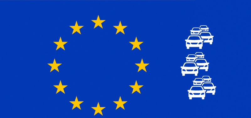 bandera europea y coches